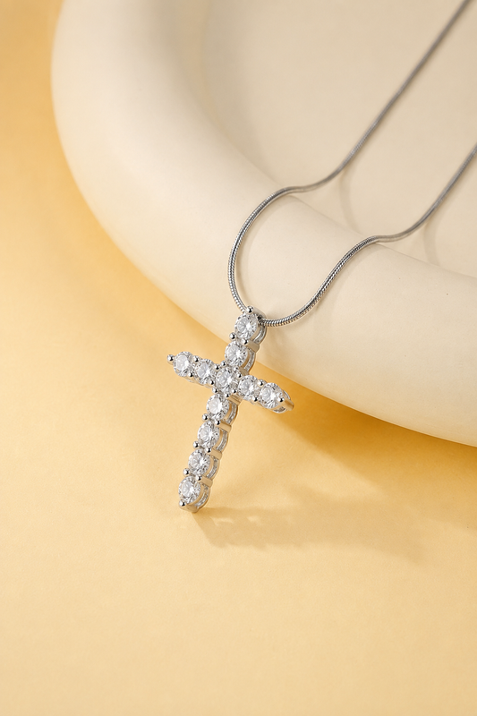 18K Gold Rhinestone Cross Necklace