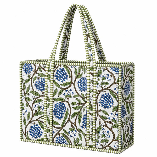 Large Floral Quilted Cotton Travel Tote Bag