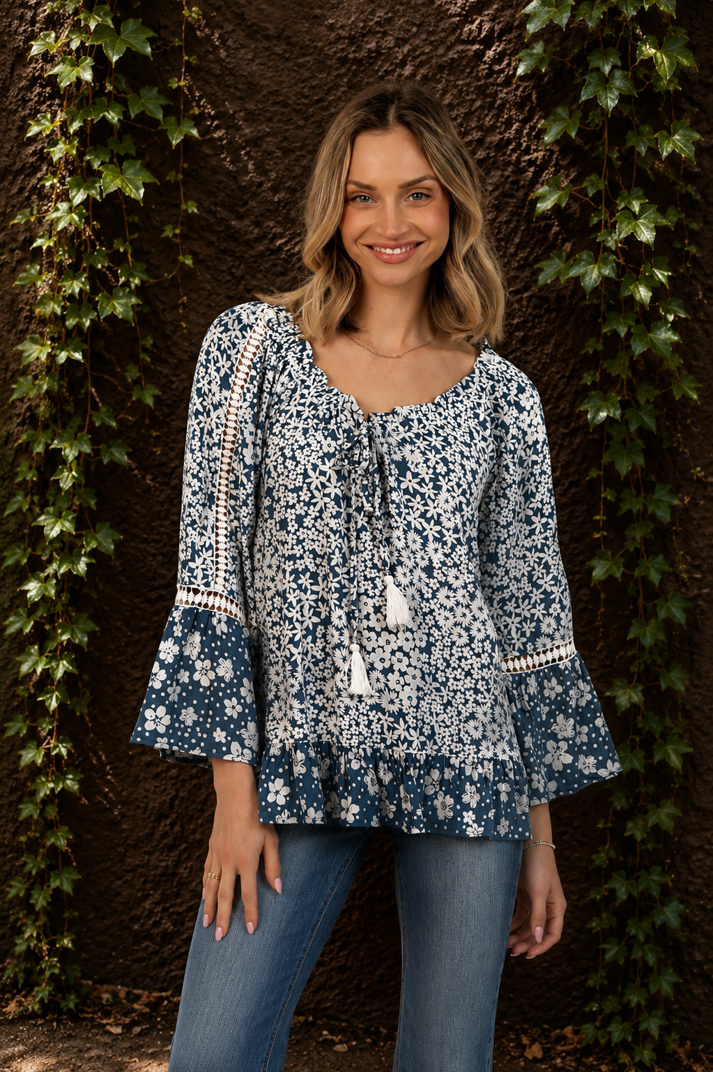 Boho Floral Smocked Peasant Blouse