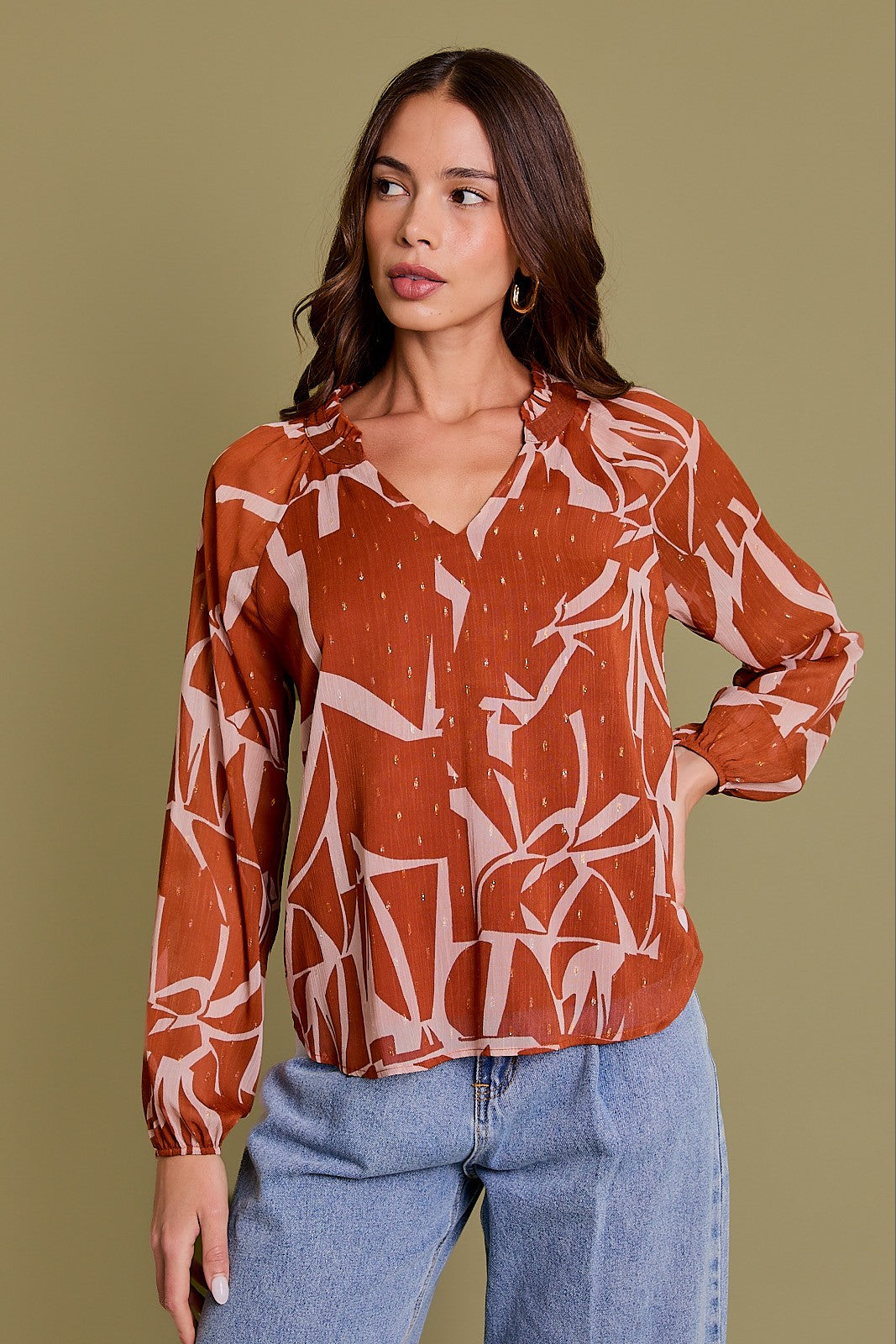 Spending Spree Abstract V-Neck Top