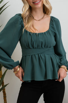 Lia Scoop Neck Waist Tie Blouse- 2 Colors!