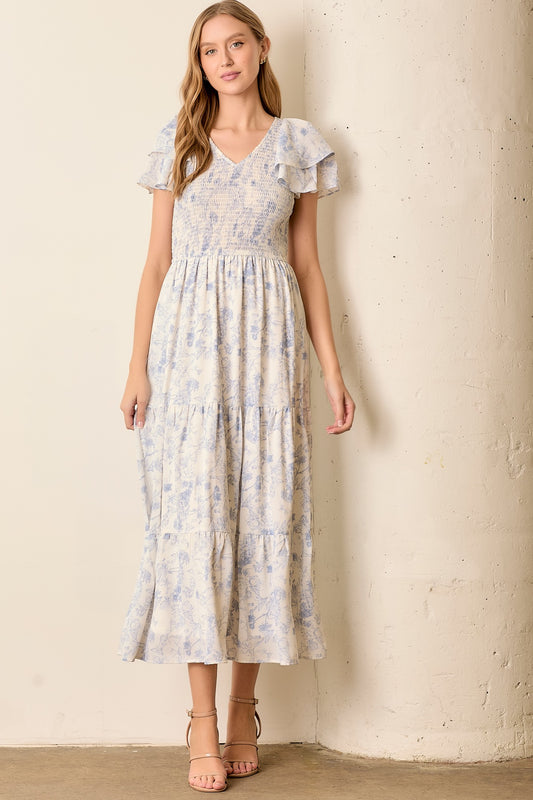 Nurturing Passions Ruffle Smock Bodice Dress