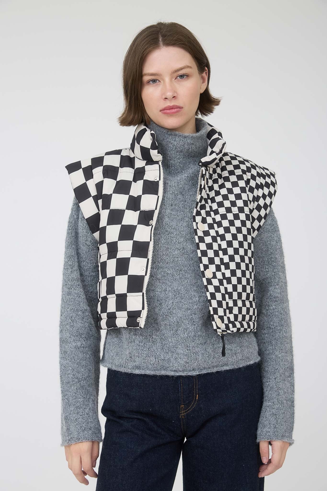 Hot Mess Mix Checkered Crop Vest