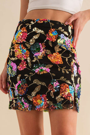 Venus Multi Floral Sequin Mini Skirt.