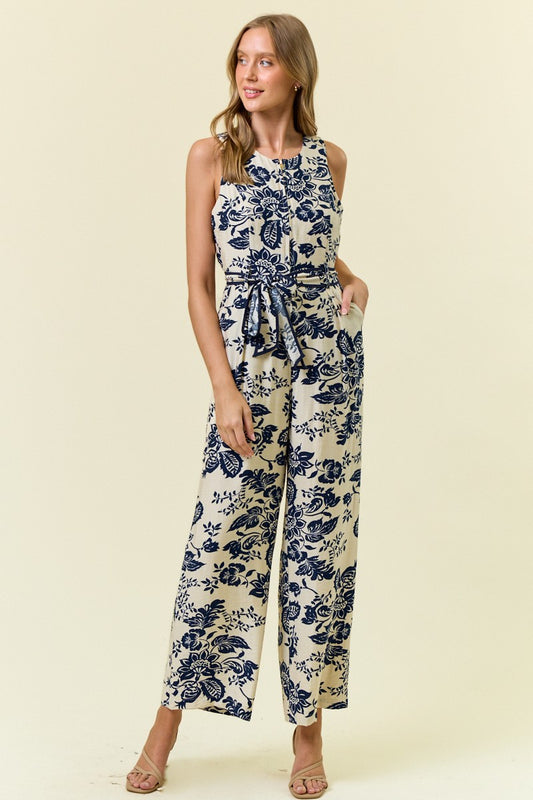 Blooming Blue Floral Sleeveless Jumpsuit