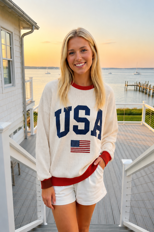 Cloudy Knit USA Sweater Top