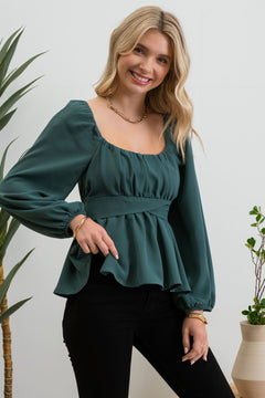 Lia Scoop Neck Waist Tie Blouse- 2 Colors!