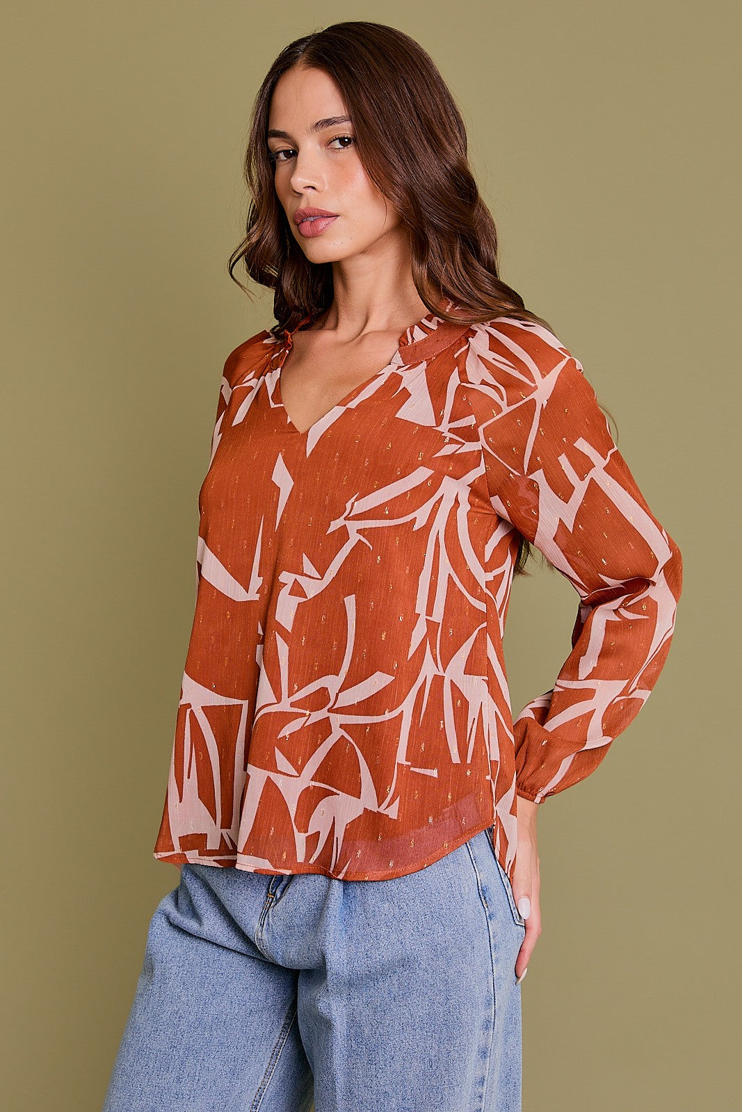 Spending Spree Abstract V-Neck Top