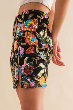 Venus Multi Floral Sequin Mini Skirt.