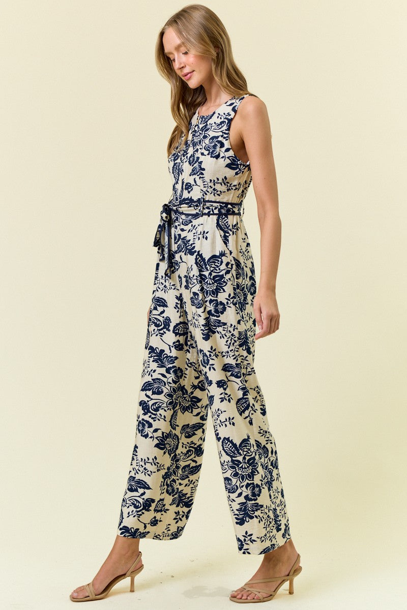 Blooming Blue Floral Sleeveless Jumpsuit
