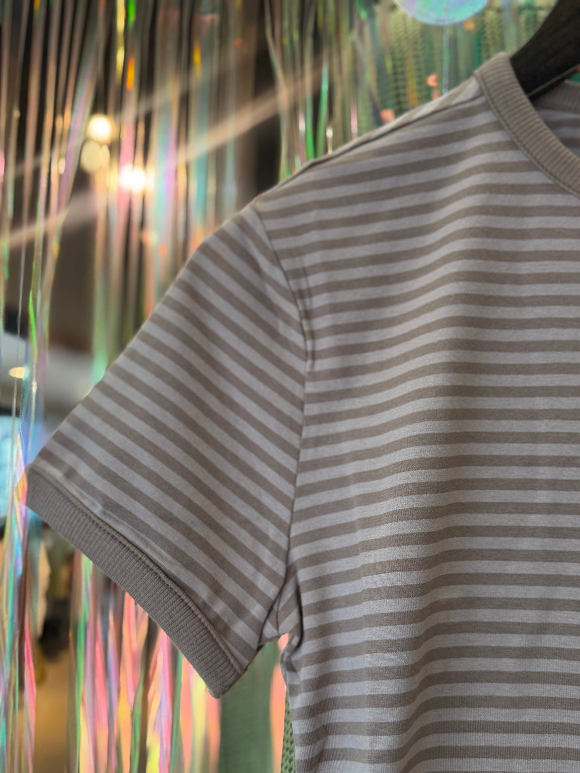 Striped Contrast Trim Rib Tee