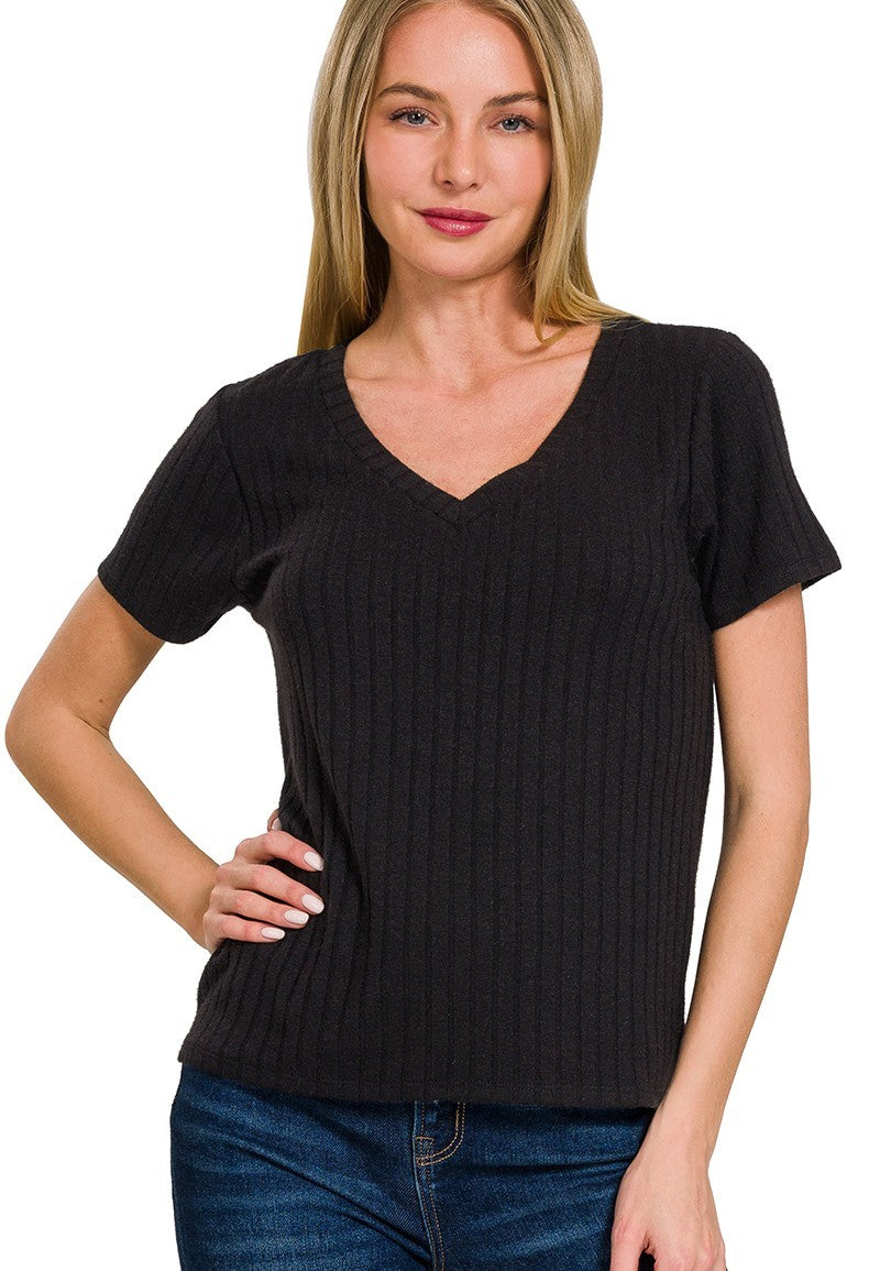 DOORBUSTER Comfortable Cuteness Ribbed Short Sleeve- 2 Colors!