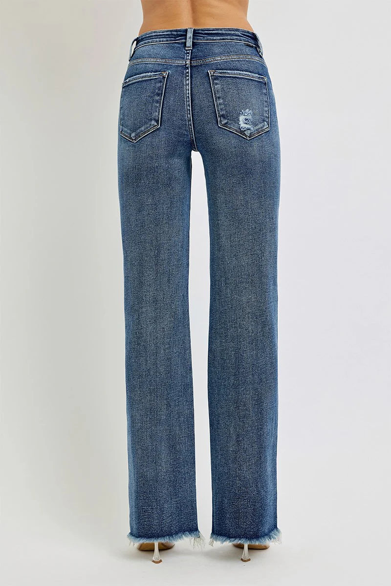 Risen Jeans - 34" Inseam Tummy Control High Rise Long Straight Jeans- 2 Colors!
