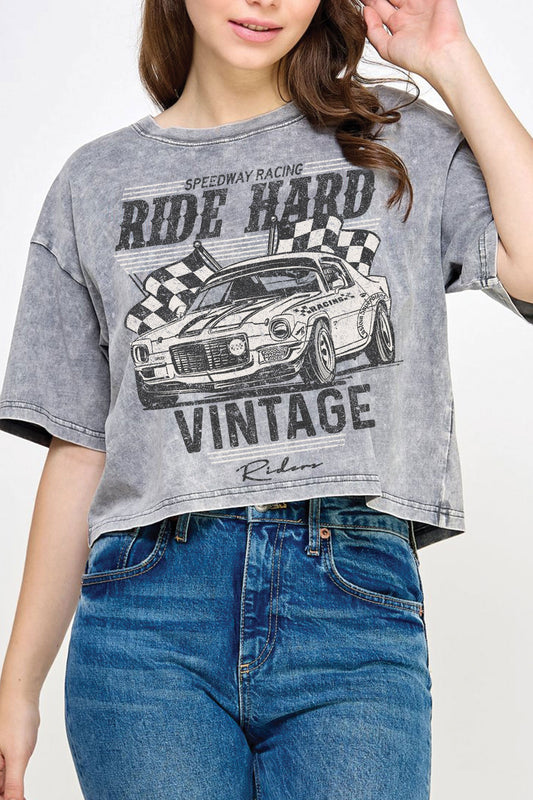 Ride Hard Vintage Racing Graphic Crop Tee