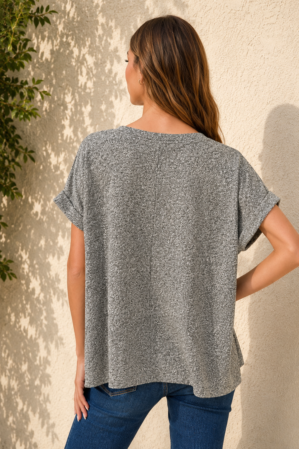 DOORBUSTER: Soft Melange Hacci Short Sleeve Top