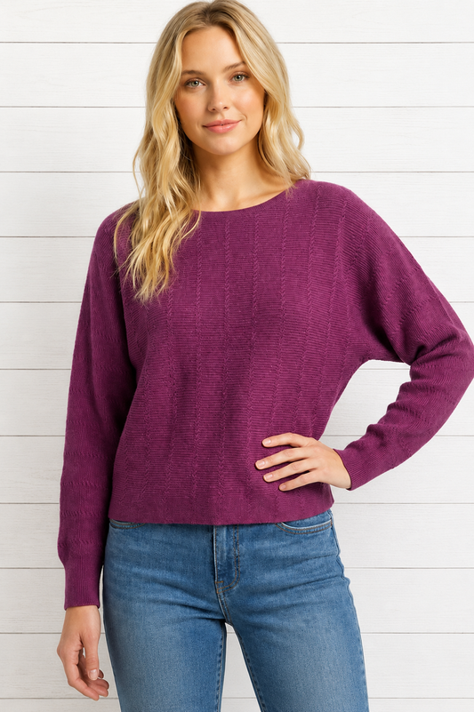 Textured Dolman Boat Neck Sweater