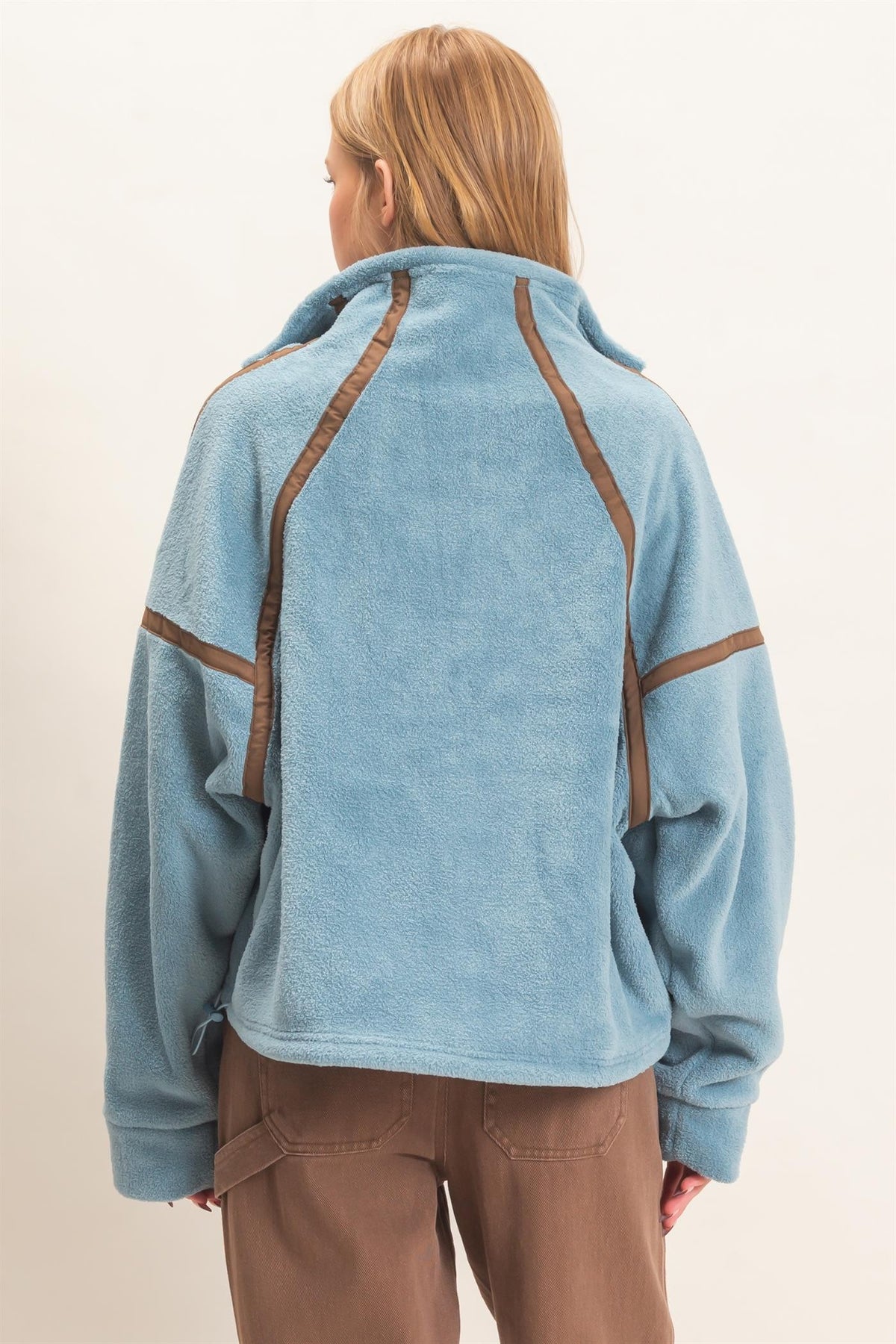 Contrast Trim Fleece Half Zip Pullover