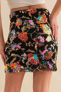 Venus Multi Floral Sequin Mini Skirt.