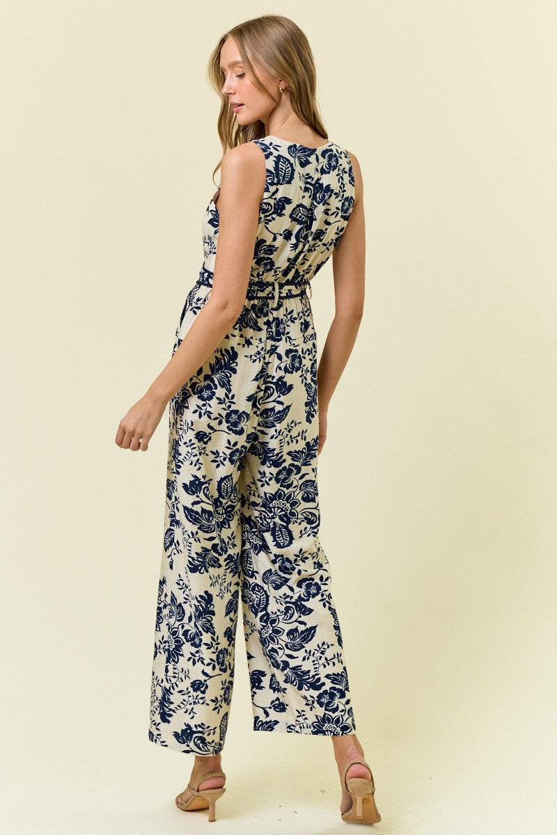 Blooming Blue Floral Sleeveless Jumpsuit