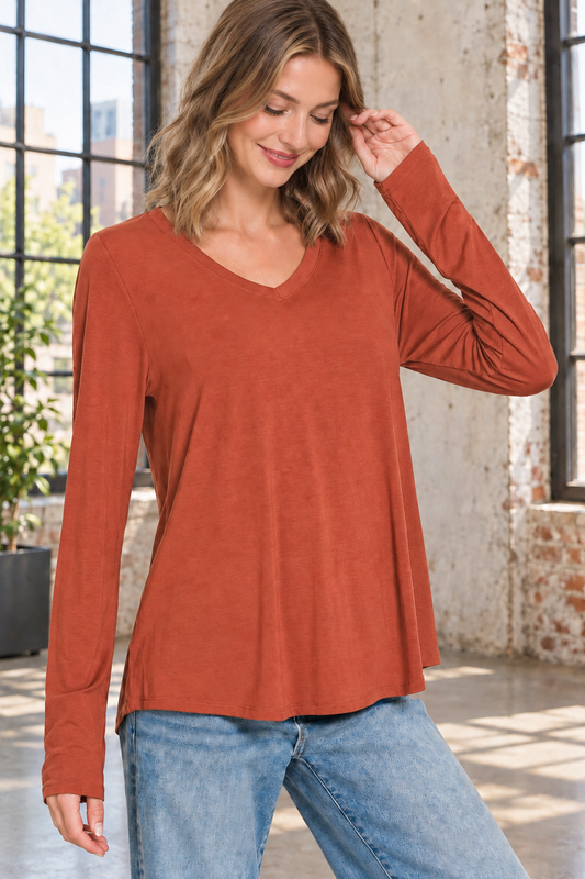 Flowy V-Neck Long Sleeve Top