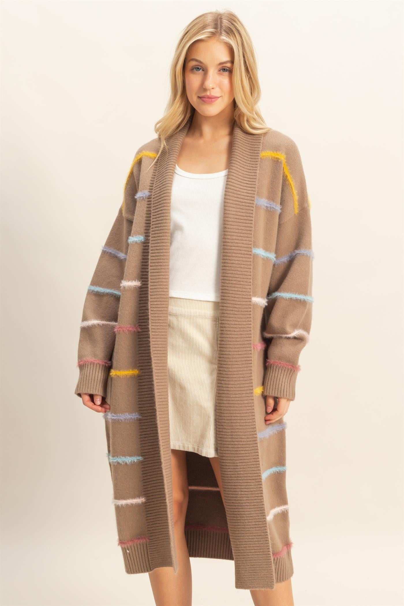DOORBUSTER: Multicolor Striped Open Front Long Cardigan