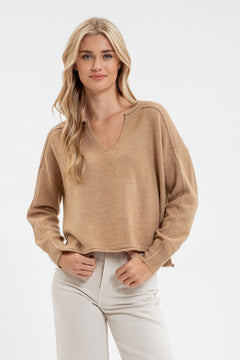 Fabled Grace Split Neck Knit Sweater- 4 Colors!