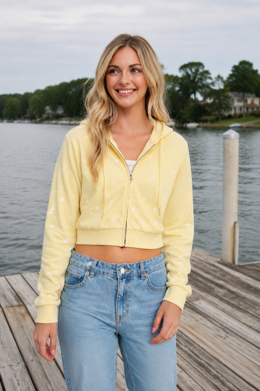 Polka Dot Cropped Zip Hoodie