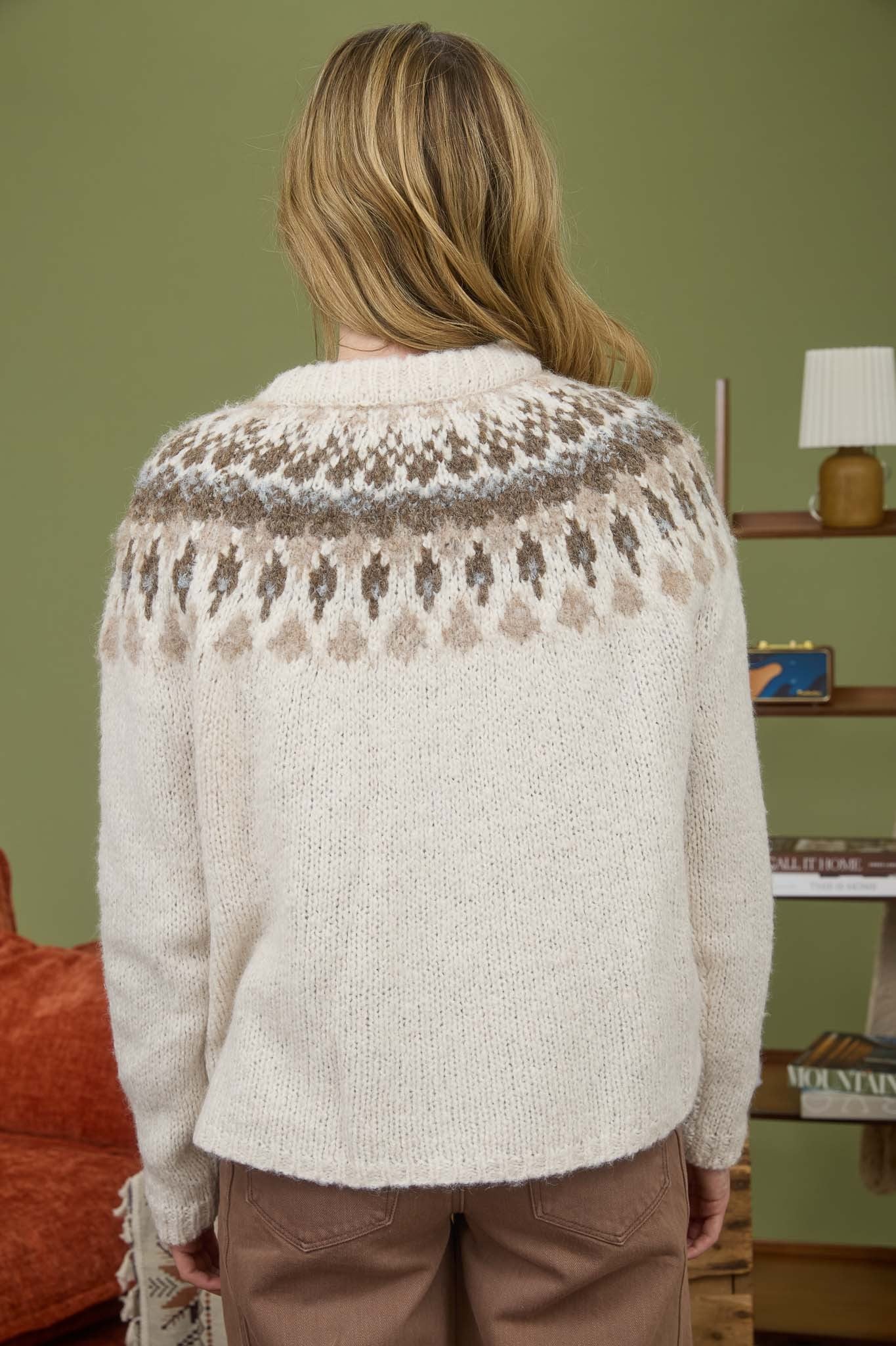 Fair Isle Pattern Knit Cardigan