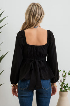 Lia Scoop Neck Waist Tie Blouse- 2 Colors!