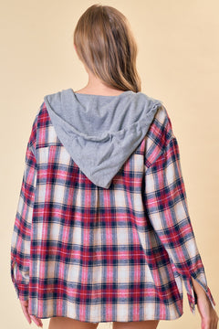 Stay For While Hooded Plaid Shacket