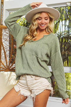 DOORBUSTER Cable Knit V-Neck Top