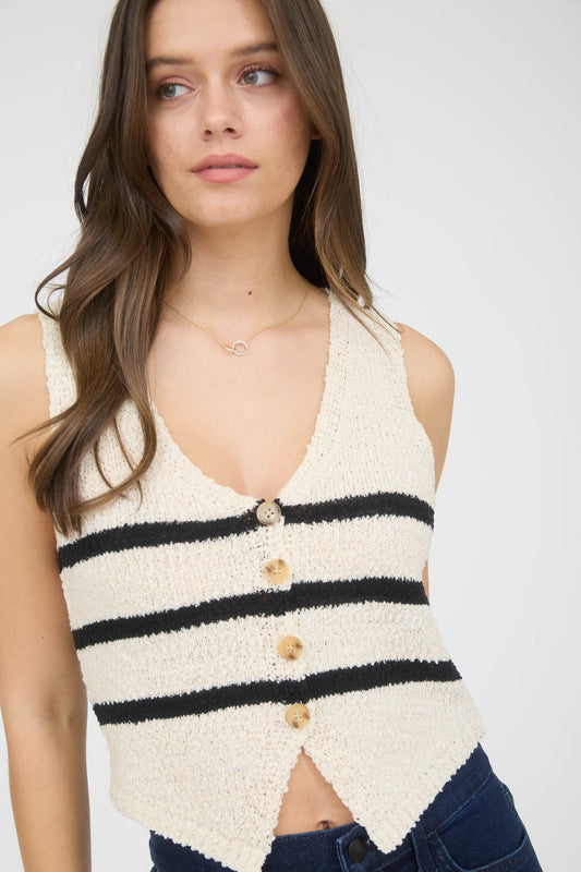People Pleaser Stripe V-Neck Sleeveless Vest