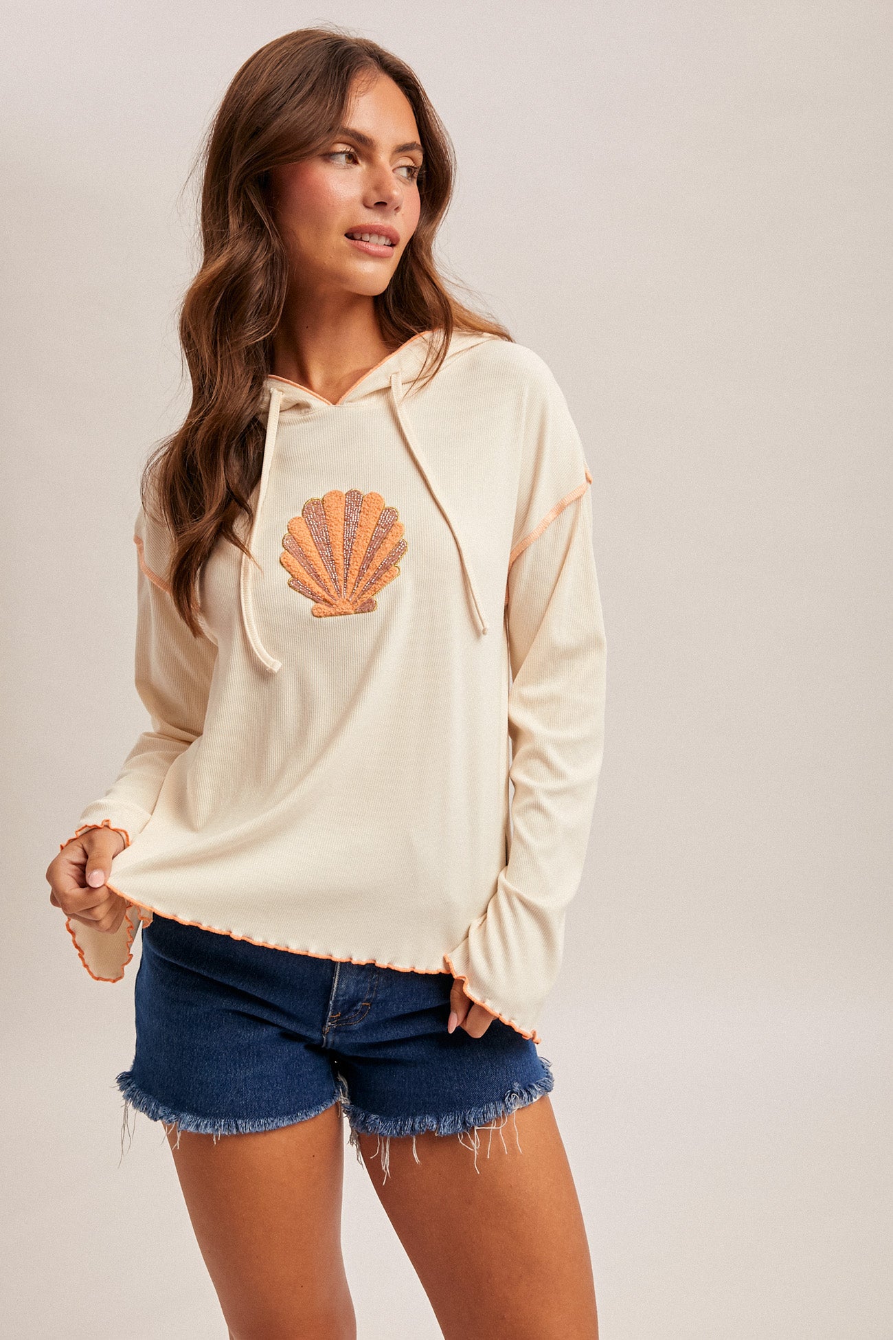 Seashell Cabbage Hem Rib Hoodie