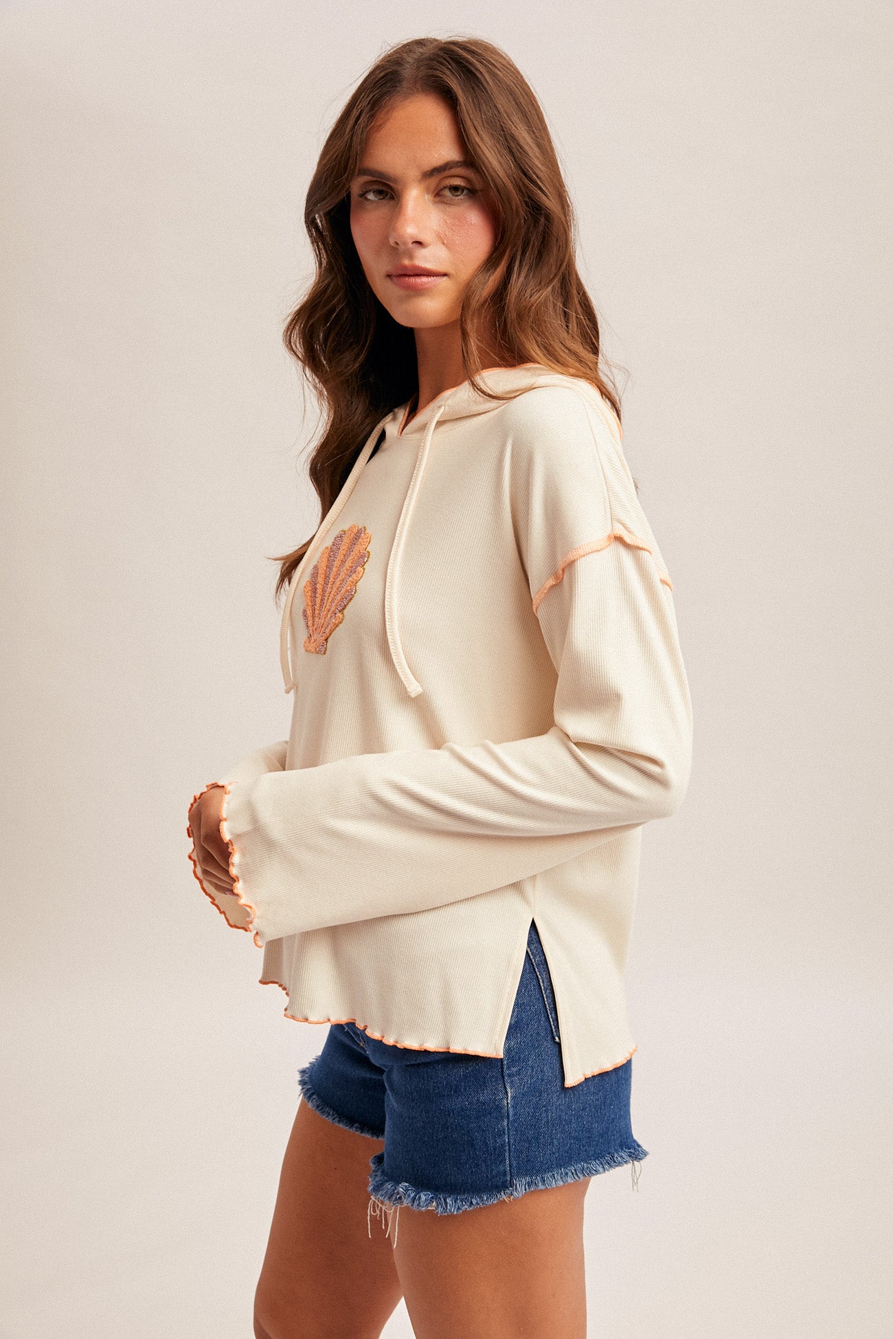 Seashell Cabbage Hem Rib Hoodie