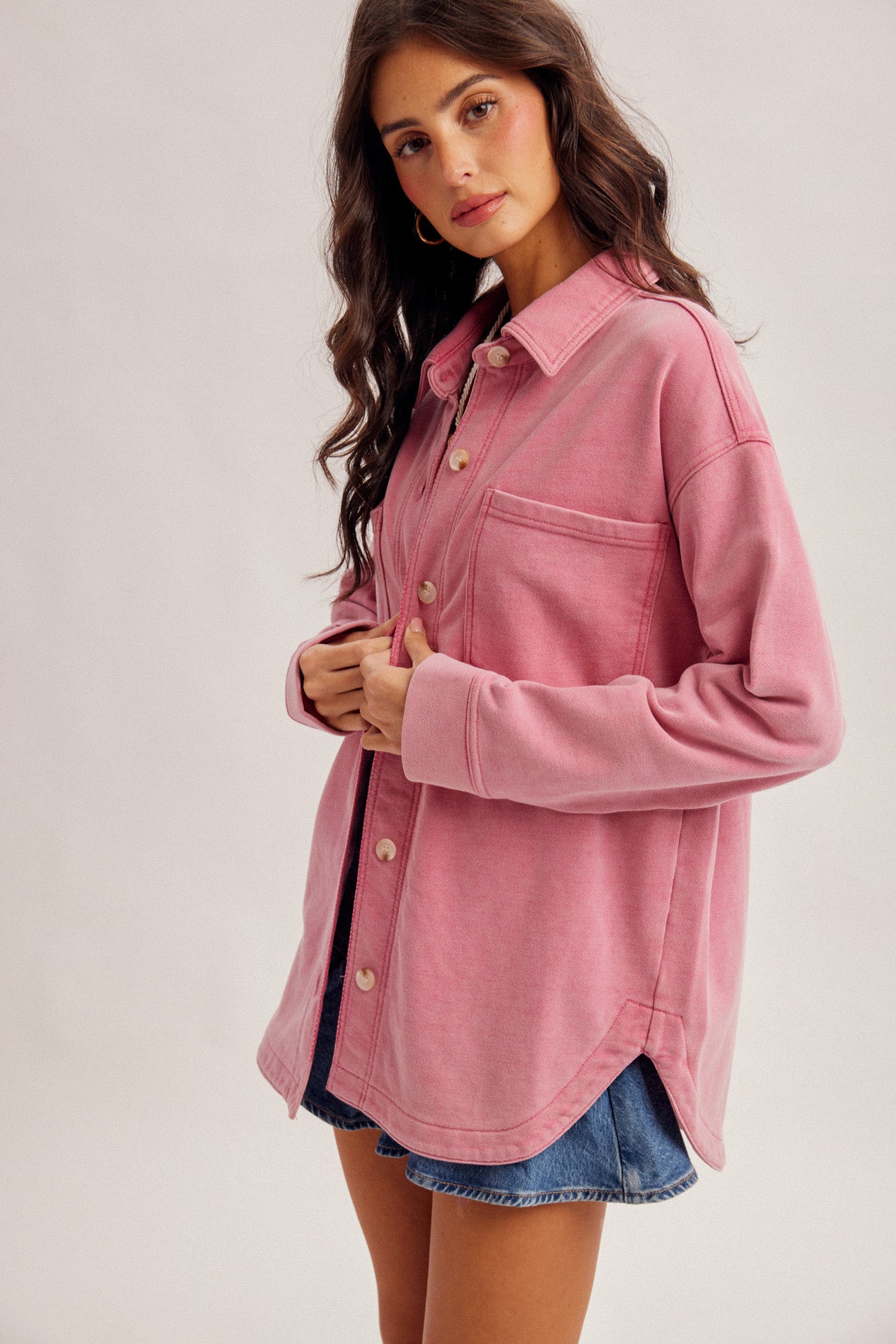 Washed Knit Button Down Shacket