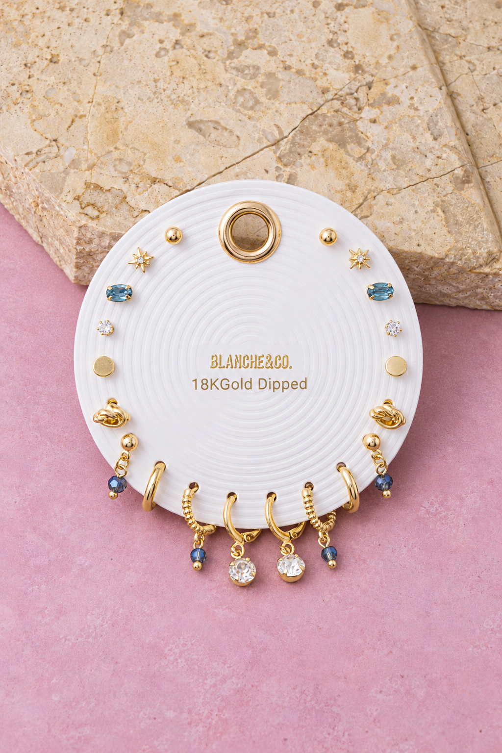 18K Gold Dipped Crystal Charm 10 Pair Earring Set