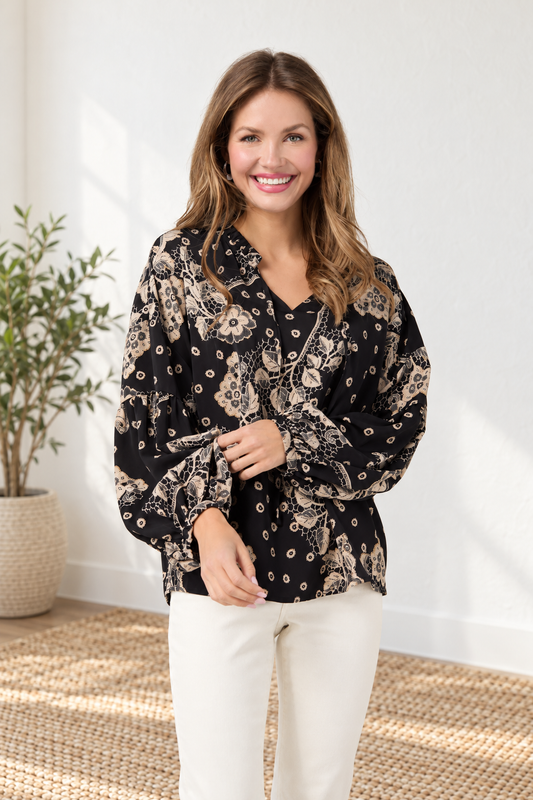 Sheridan Mixed Print V-Neck Blouse