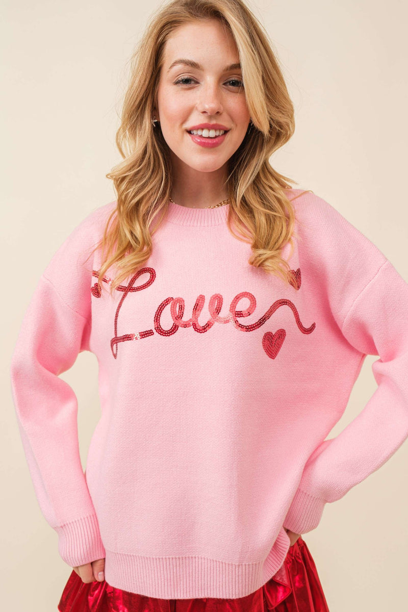 LOVER Sequin Letter Sweater.