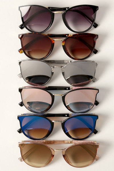 Women's Round Glitter Arm Sunglasses- ASSORTED!