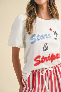 Stars & Stripes Bubble Sleeve Knit Top - North Threads