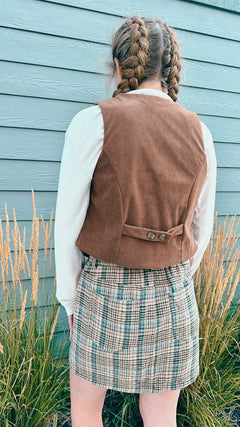 Toffee Twine High Waisted Plaid Skirt