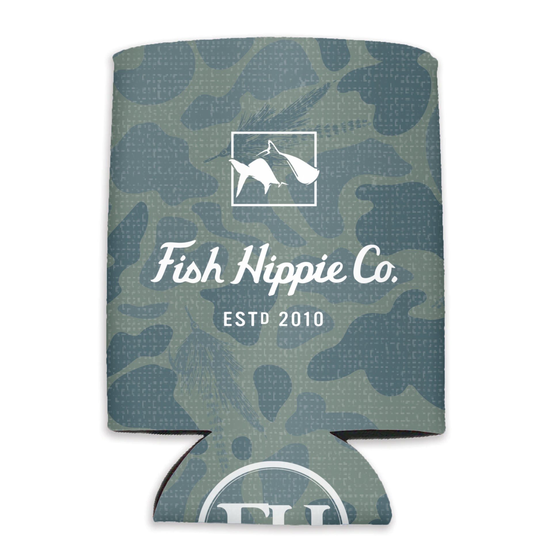 Fish Hippie Fly Camo Koozie - North Threads