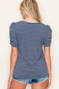 Lacy V-Neck Striped Top