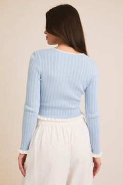 Composed Charm Ribbed Ruffle Detail Top