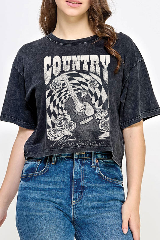 Country Music Guitar Graphic Crop Tee