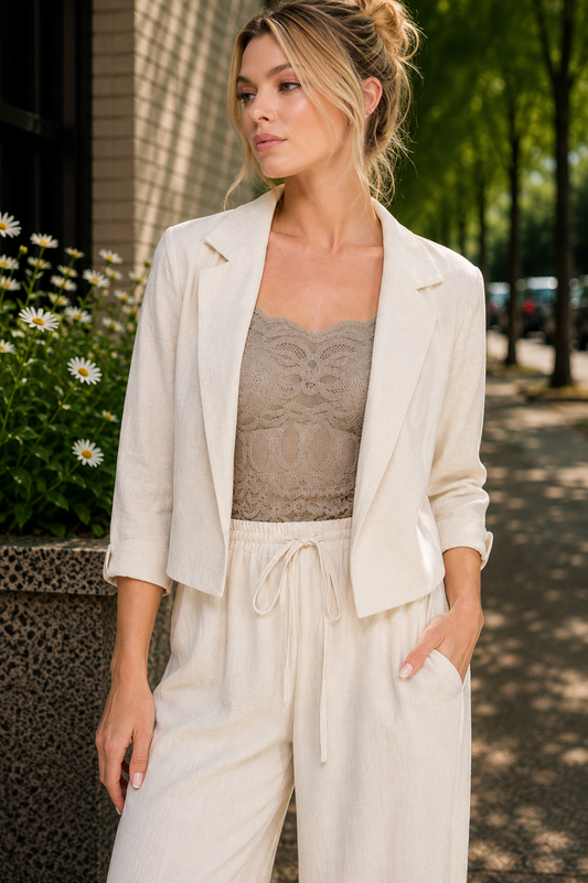 Linen Blend Open Blazer