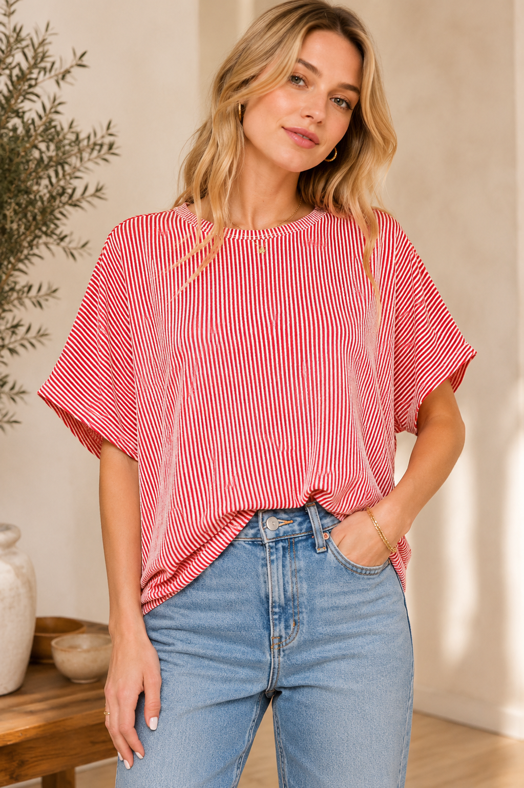 Ribbed Striped Oversized Top