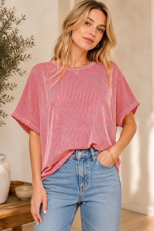Ribbed Striped Oversized Top