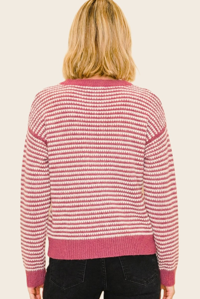 Two-Tone Waffle Stripe Sweater