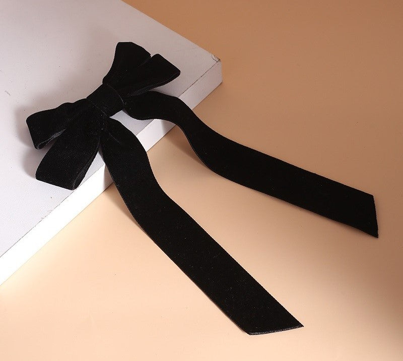 Velvet Long Ribbon Hair Bow Barrettes